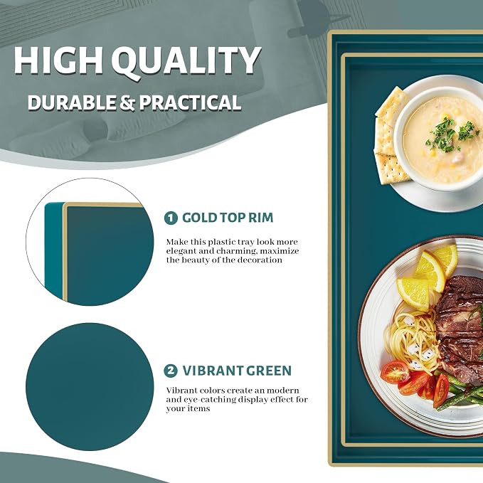 MAONAME Green Serving Tray Set of 2, Plastic Decorative Tray - Image 3
