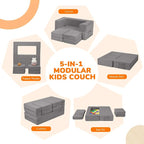 MeMoreCool Modular Kids Couch – Light Grey Foam Play Sofa Bed Convertible - Image 4