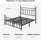 SHA CERLIN 14" Full Size Metal Platform Bed Frame/Victorian Headboard and - Image 2
