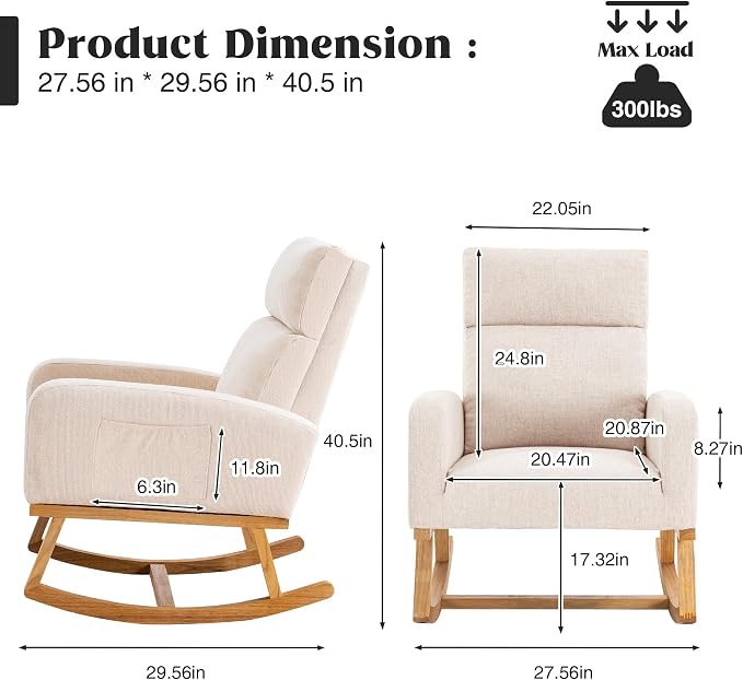 HCHAIRH Rocking Chair Nursery, Nursing Rocker Chairs - Image 2