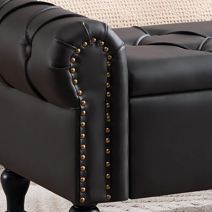 Storage Bench for Bedroom, Faux Leather 51" End of Bed Bench, Queen Size Bench - Image 8