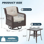 3 Pieces Patio Swivel Chairs, Wicker Patio Conversation Sets - Image 3