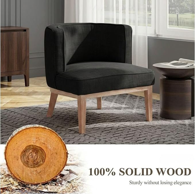 Gray Barrel Chair, Small Round Accent Chair, Comfy Linen Accent Chair - Image 5