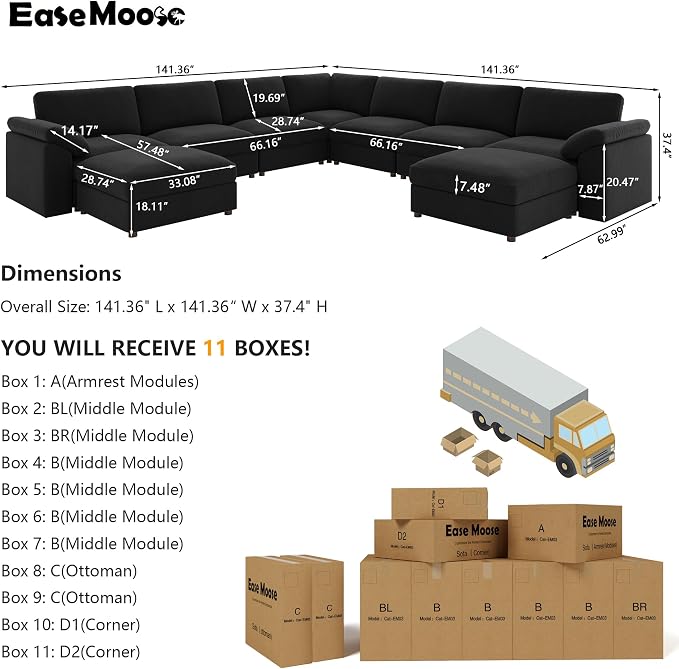 EASE MOOSE Oversized L Shaped Sectional Modular Sofa, Large U Shaped Sectional - Image 2