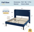 Allewie Full Size Velvet Bed Frame/Vertical Channel Tufted Wingback - Image 2