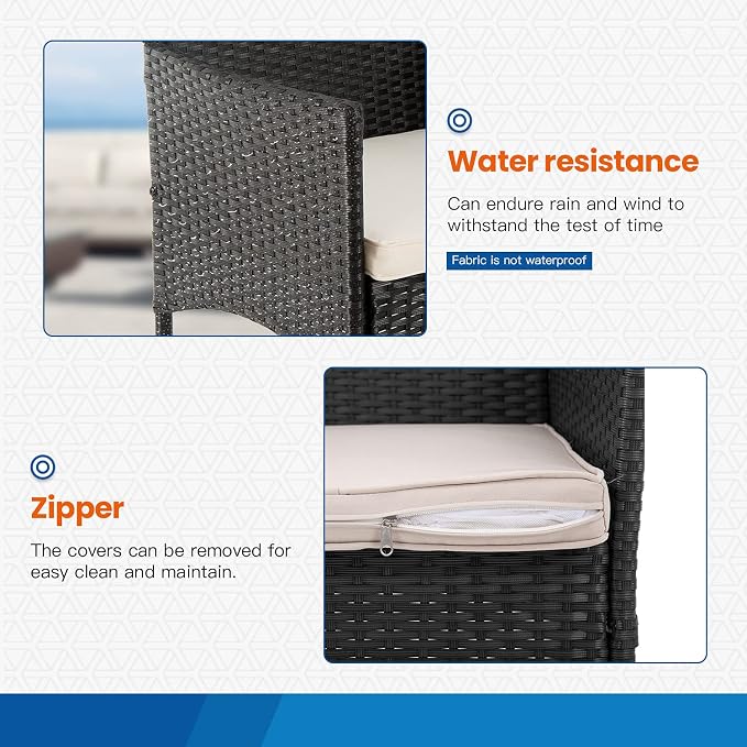 FDW | 3-Piece Patio Furniture Set | Black | Outdoor Wicker Furniture - Image 2