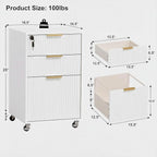 3 Drawers Fluted Mobile File Cabinet - Image 2