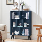 LEYAOYAO Cube Bookshelf 3 Tier Mid-Century Rustic Dark Blue Modern Bookcase - Image 7