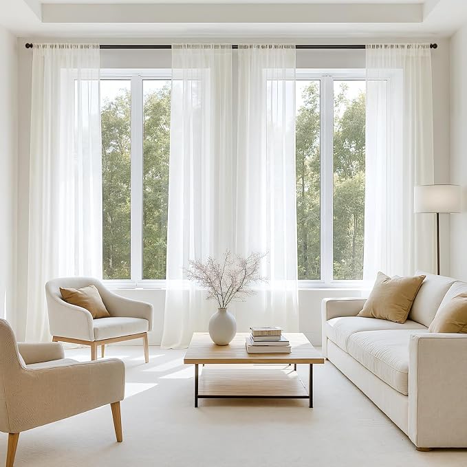 MIULEE Ivory Sheer Curtains 90 Inches Long 4 Panels 54 x 90 Inches | Light by MIULEE