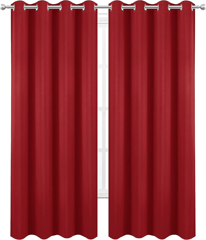 Blackout Curtains 66 x 95 inch/Bright Red Curtains Set of 2 Panels/Thermal - Image 2