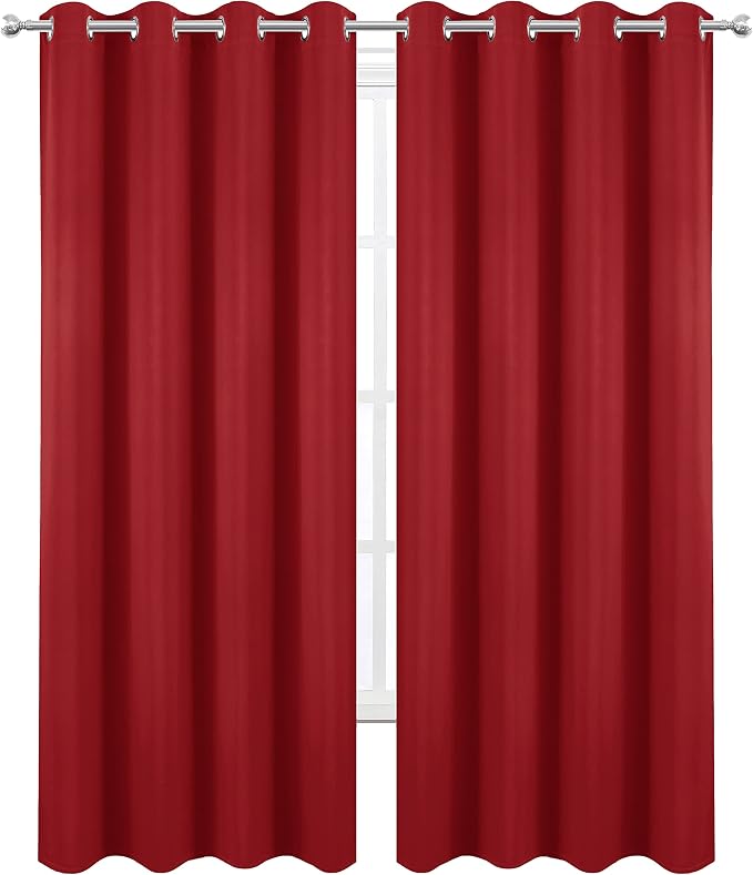 Blackout Curtains 52 x 84 inch/Bright Red Curtains Set of 2 Panels/Thermal - Image 2