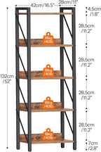 HOOBRO Bookshelf, 5-Tier Industrial Bookcase, Book Shelf Storage Organizer - Image 3