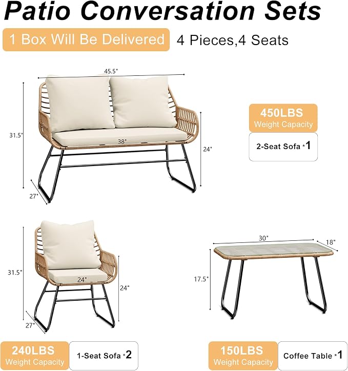 LEX CRAFT 4-Piece Wicker Outdoor Patio Furniture Set - Image 6