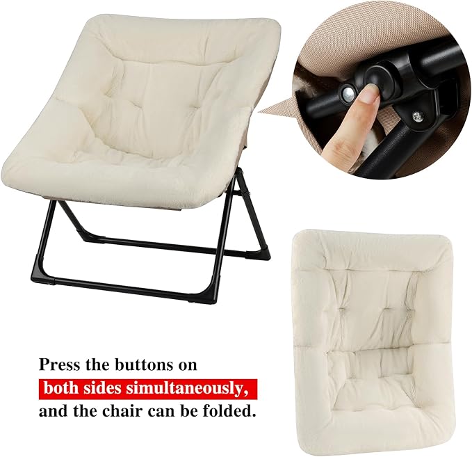Comfy Saucer Chair for Adults, Soft Faux Fur Bedroom Chair - Image 9