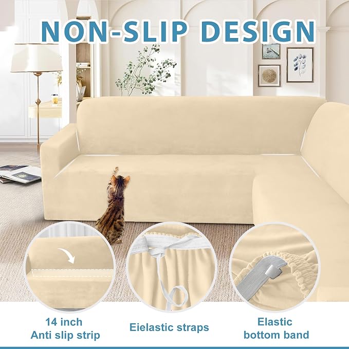 HDCAXKJ Corner Sectional Couch Covers Velvet Stretch L Shape Sofa Cover Soft - Image 4