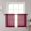 Kitchen Curtains 24 Inch Length Tier 2 Pieces, Burgundy Sheer Curtain Solid by WelvetBLK