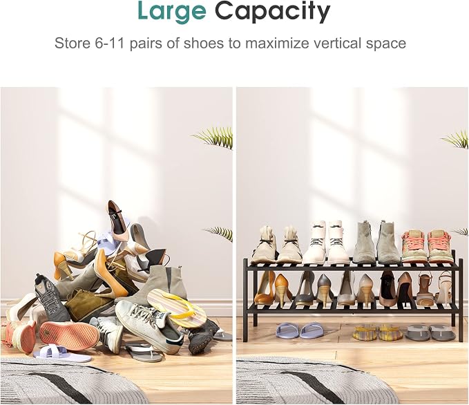 viewcare Black Shoe Rack, 2-Tier Long Shoe Rack - Image 5