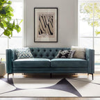 HULALA HOME 84" W Faux Leather Sofa, Mid Century Modern Couch by HULALAHOME