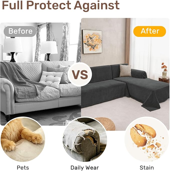 2 Pieces Sectional Couch Covers L Shaped Cover XXXL Charcoal Gray | Thick - Image 4