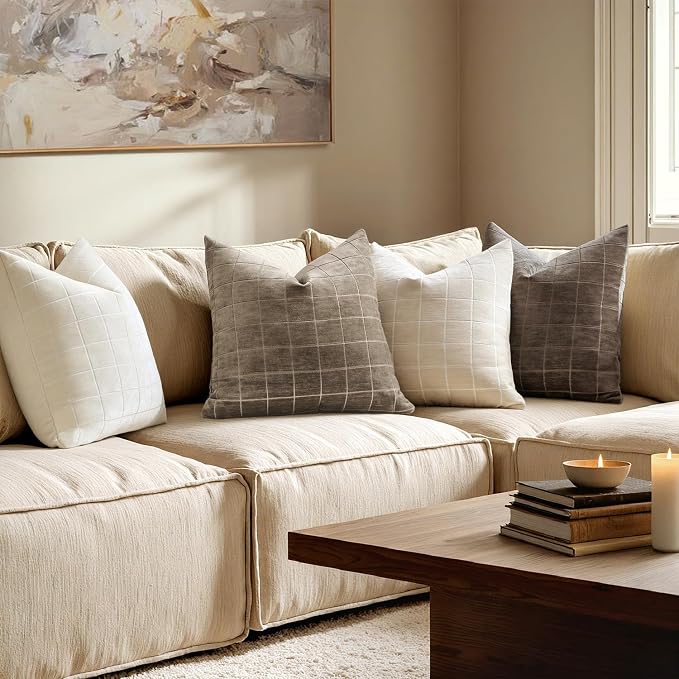 MIULEE Decorative Chenille Check Euro Shams Throw Pillow Covers Vintage Plaid - Image 4