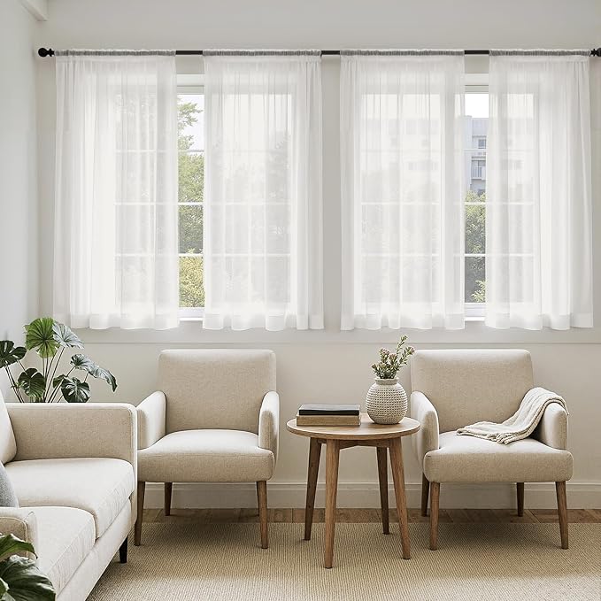 MIULEE Beige White Sheer Curtains 63 Inches Long 4 Panels 42 x 63 Inches | by MIULEE
