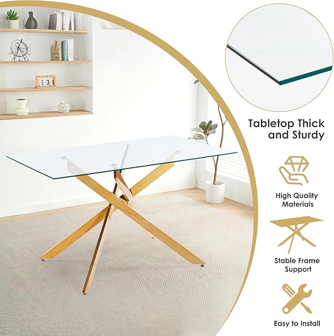 7-Piece Dining Table Set for 6, Modern Rectangular Glass Table - Image 7