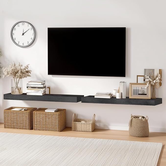 36x8x1.6 inch Floating Shelves Set of 2 – Solid Wood Rustic Black Wall Mounted - Image 7
