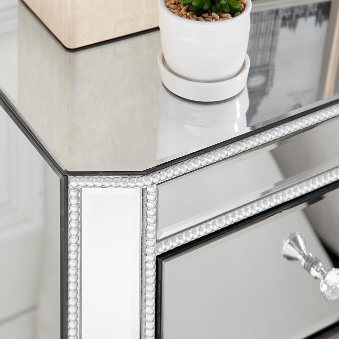 3-Drawer Mirrored Nightstand Bedside Table, Modern Mirrored End Side Table - Image 6