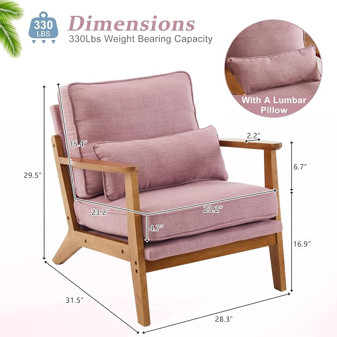 VINGLI Solid Wood Wide Armrests Accent Chair Set of 2, Upholstered Mid Century - Image 2