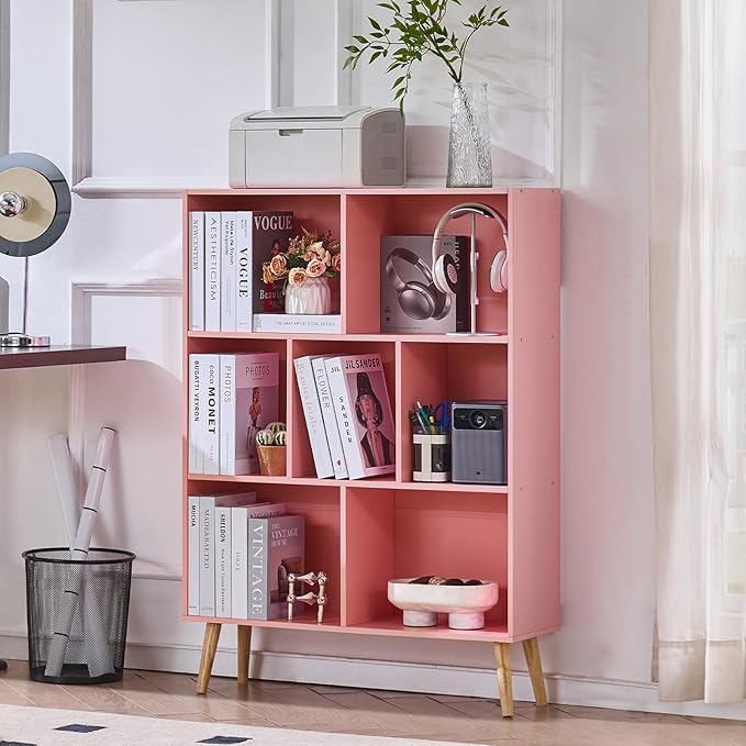 LEYAOYAO Cube Bookshelf 3 Tier Mid-Century Light Pink Modern Bookcase by LEYAOYAO-Findtheshiningpointofyourideallife%EF%BC%81