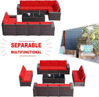 Kullavik Outdoor Patio Furniture Set 12 Pieces Sectional Rattan Sofa Set Brown - Image 4