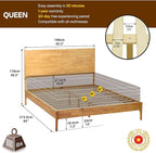 Acacia Haven Queen Bed Frame and Headboard, Solid Wood Platform Bed Frame - Image 2