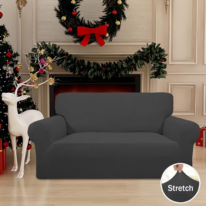 Easy-Going Stretch Loveseat Couch Covers Washable Dark Gray | 1-Piece Loveseat - Image 2