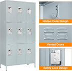 Metal Locker with 9 Doors Employees Locker, Metal Storage Locker with Hooks - Image 4