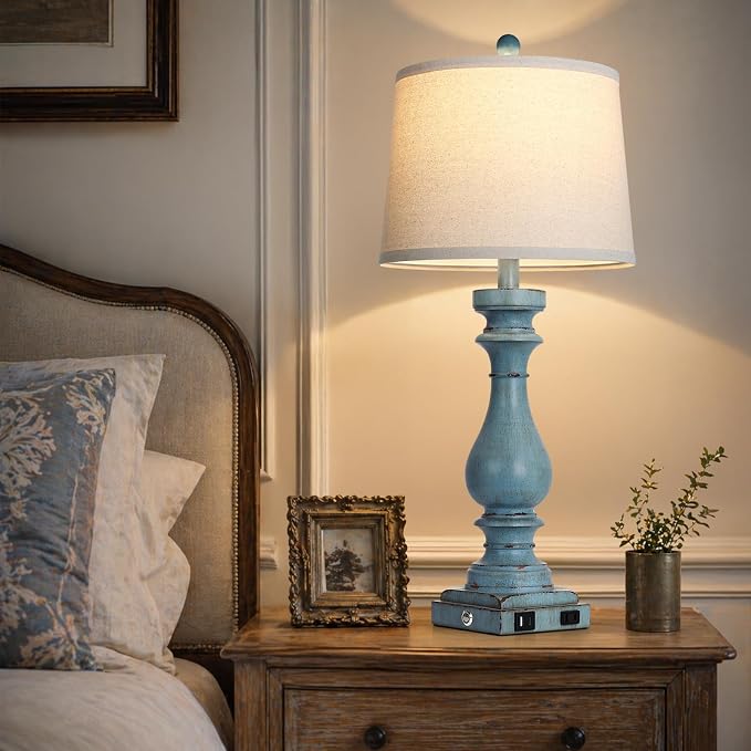 Cinkeda 29" Tall Table Lamp for Living Room Set of 2, Coastal Bedside - Image 5