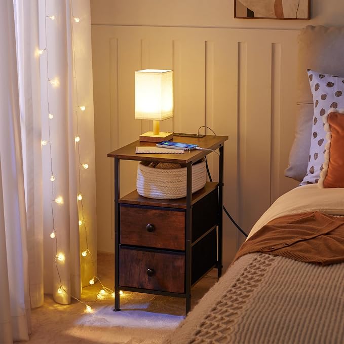 HOOBRO End Table with Charging Station, Narrow Side Table, Nightstand with 2 - Image 4