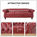 Mid-Century 3 Seater Sofa, Faux Leather Couch - Image 5