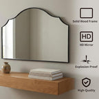 Besdomus Large Scalloped Black Mirror: 47"x31" Modern Minimalist Wood Frame - Image 2
