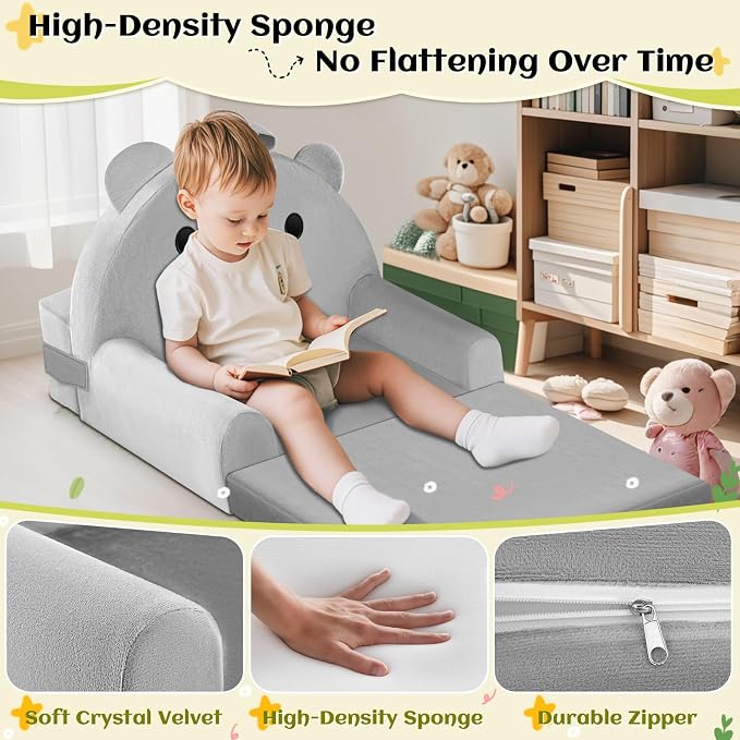 Kids Sofa Bed with Removable Washable Cover & Magic-Tape Backrest – Foldable - Image 5