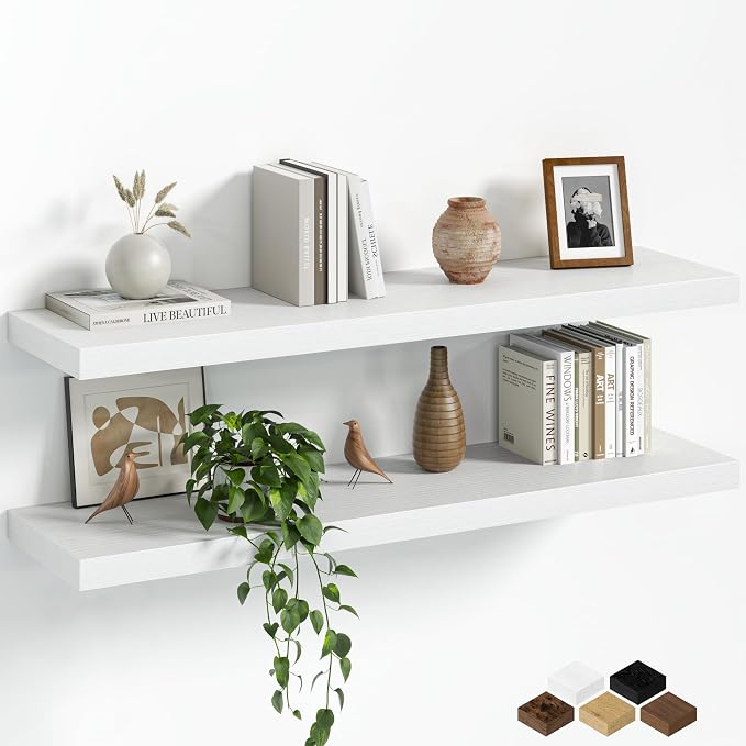 Fun Memories Floating Shelves for Wall, 36 Inch Long Set of 2 Rustic Wood Wall by FunMemories