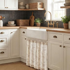 Taupe on Beige Linen Kitchen Curtains Rod Pocket 26W X 36L 2 Panels | Elisa - Image 2