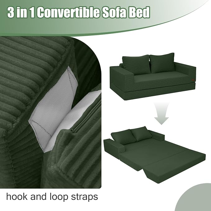 COMAX Convertible Sofa Bed Queen, Corduroy Folding Floor Couch Pull Out Couch - Image 7