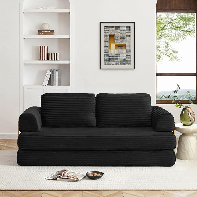 HANXIN 80 Inch Convertible Sleeper Sofa Bed, High Back Plush Corduroy Folding - Image 5
