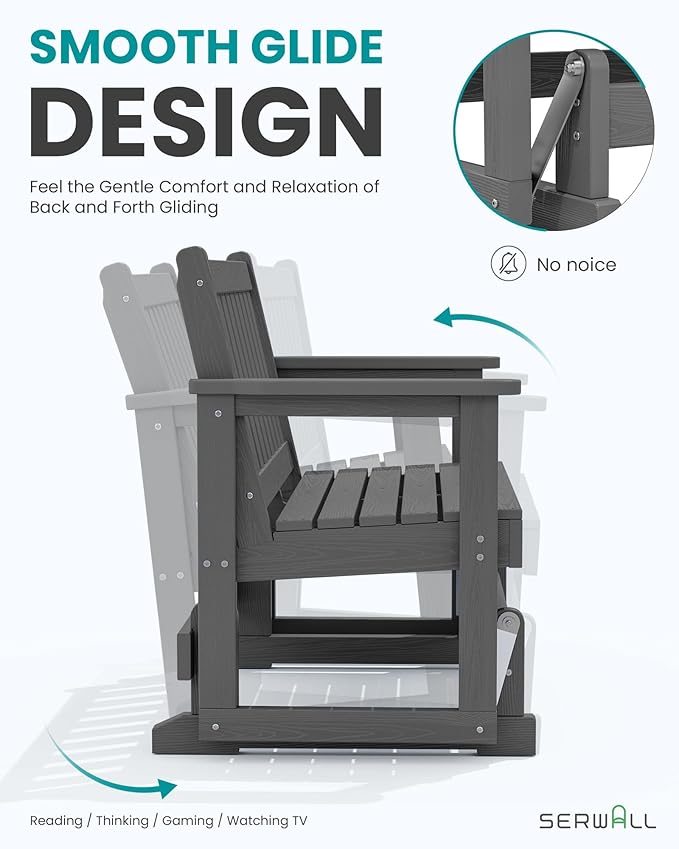 SERWALL Outdoor Glider Rocking Chair, HDPE All-Weather Resistant 2-Person - Image 3