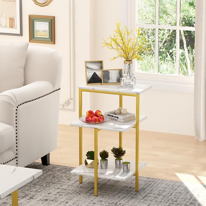 AWQM Faux Marble Table Set, Coffee Table & 2 Side Table, Faux Marble Tabletop - Image 7