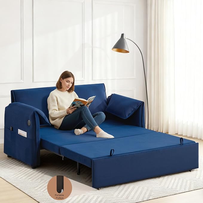 63" Velvet 3 in 1 Convertible Sleeper Sofa Bed, Pull Out Couch Bed Loveseat - Image 2