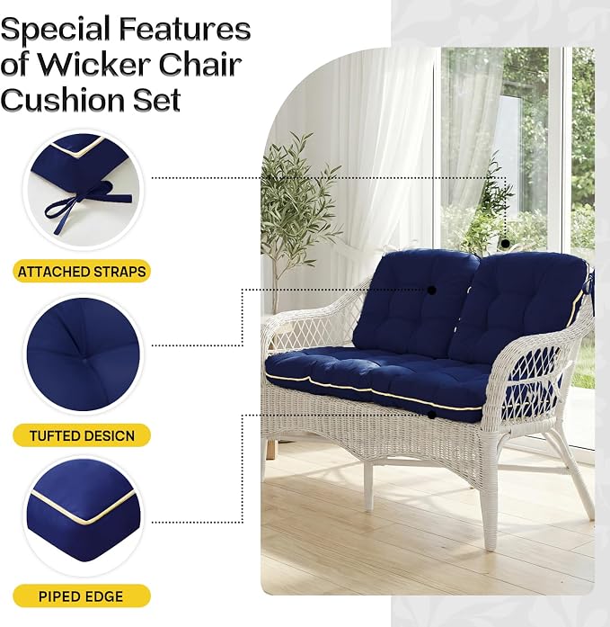 1 MIDDLE ONE Wicker Chair Cushions 3 Pieces Set - Image 5