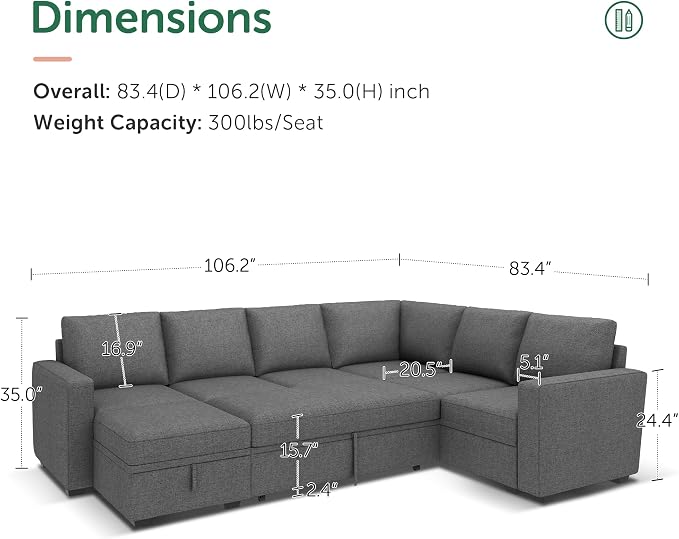 HONBAY Sectional Sleeper Sofa - Image 2