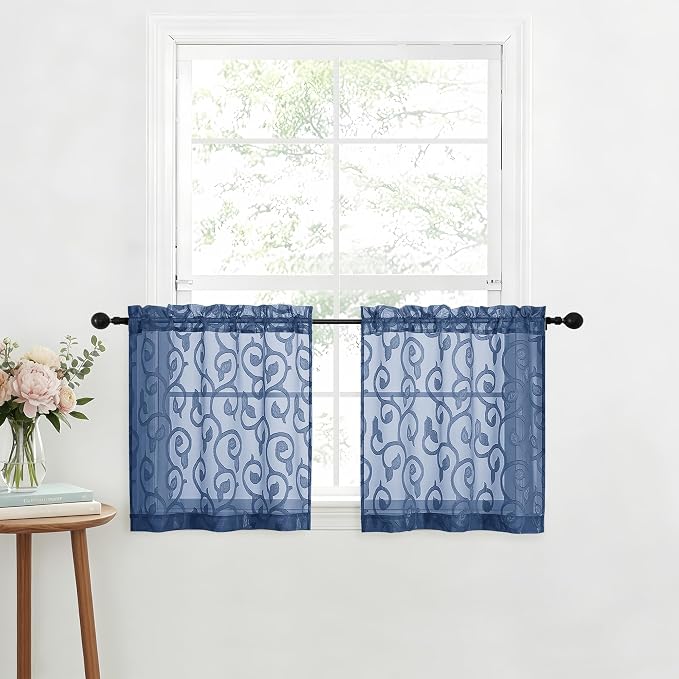 Furman Cafe Curtains 24 Inch Length 2 Panels Set, Elegant Geometric Jacquard - Image 3