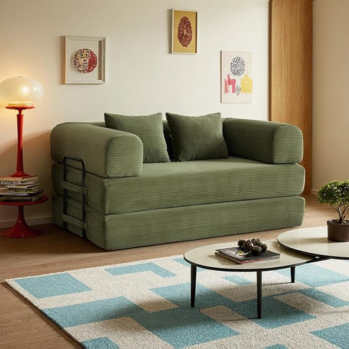59in Convertible Sofa Bed, Corduroy Boneless Couch Bed, Futon Sleeper Sofa Pull - Image 8